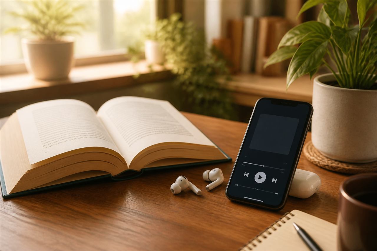 کتاب و هدفون برای تبدیل متن به فایل صوتی MP3